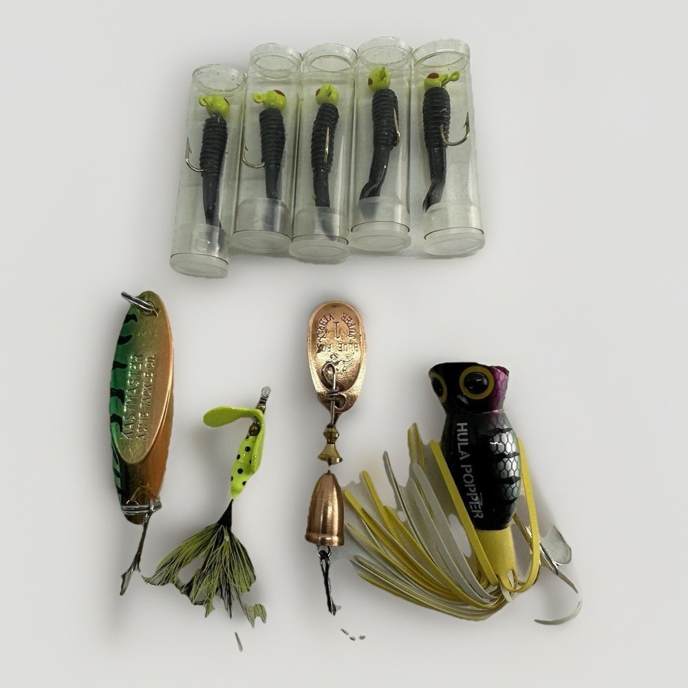 Mixed Fishing Lure Lot Hula Popper Spinner Spoon Jig Set Bass Trout 8 pcs